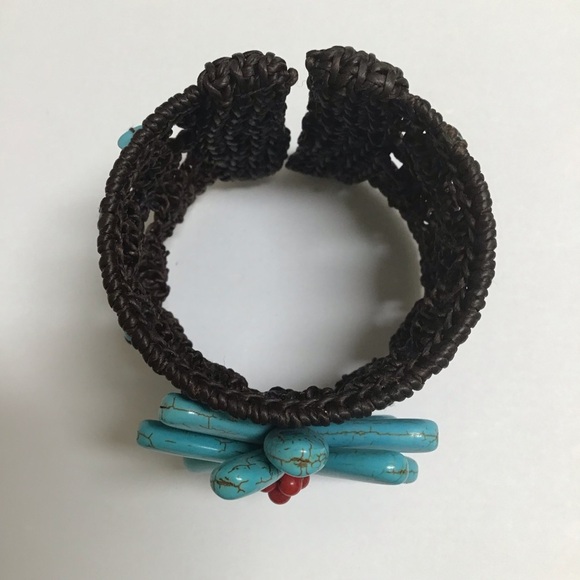 Artisan Cuff Handmade Howlite Flower Gemstone Bracelet Macrame Boho Chunky NEW - Picture 12 of 13